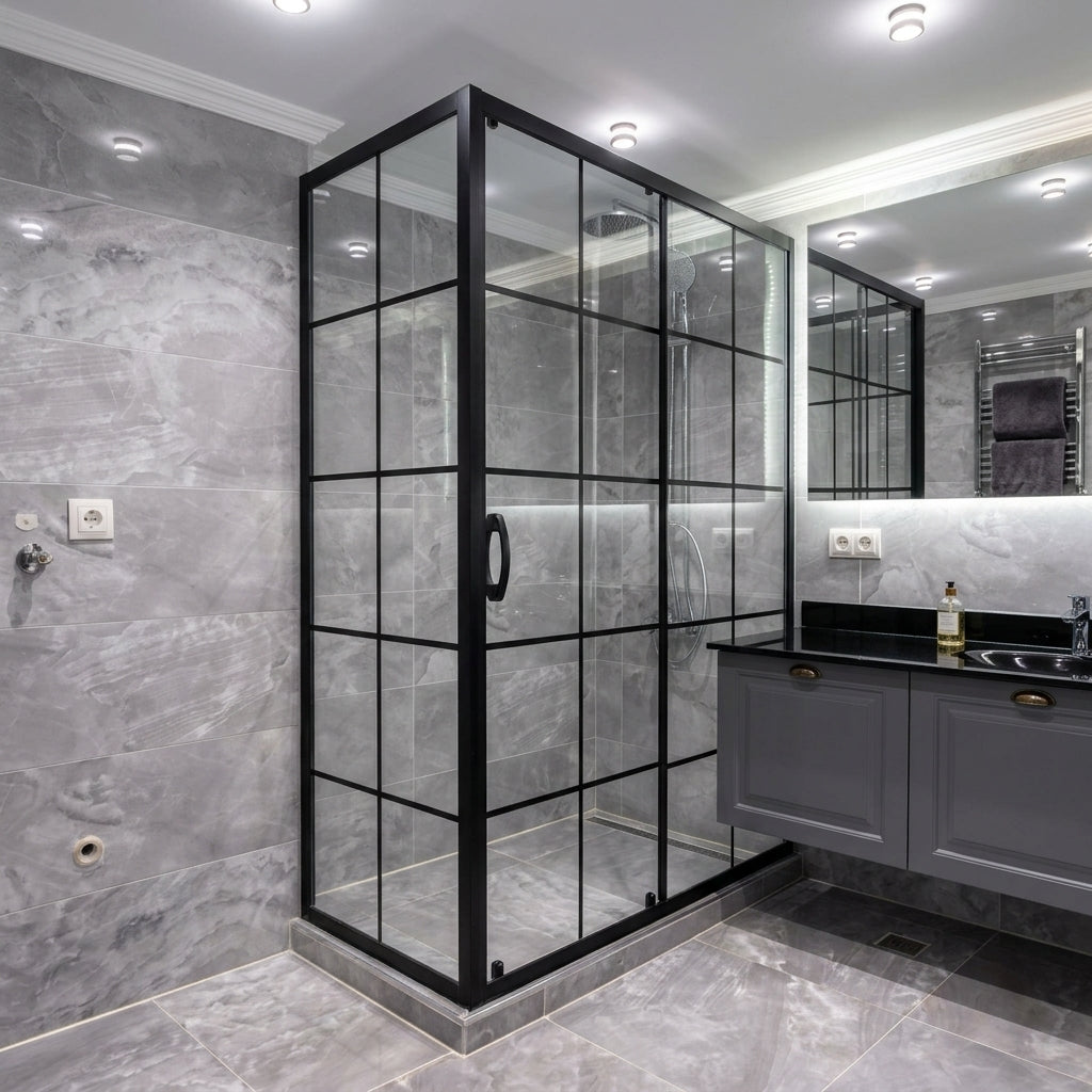 CA Banyo Mat Siyah Dikdörtgen Karolajlı Sürgülü Duşakabin