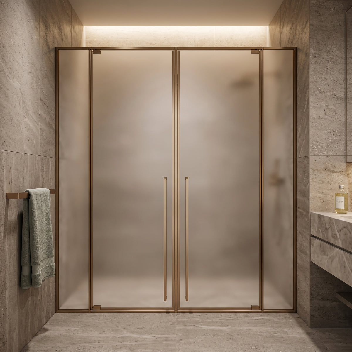 CA Banyo Fırçalanmış Rose Gold İki Duvar Arası Buzlu Camlı Duşakabin
