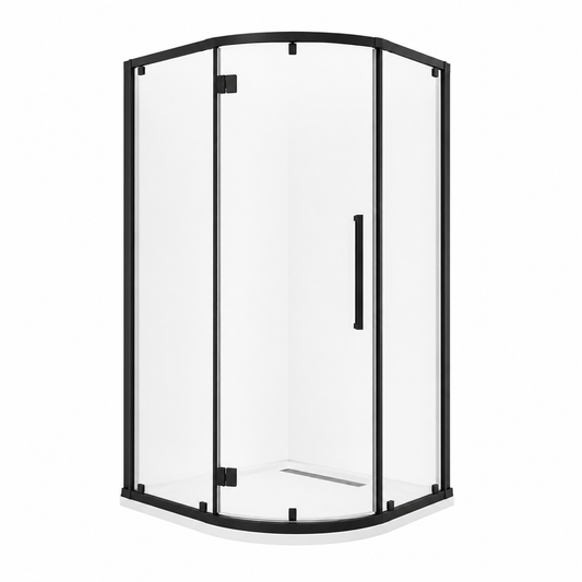 CA Banyo Mat Siyah Profil Şeffaf Camlı Oval Menteşeli Duşakabin