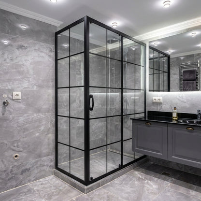 CA Banyo Mat Siyah Dikdörtgen Karolajlı Sürgülü Duşakabin