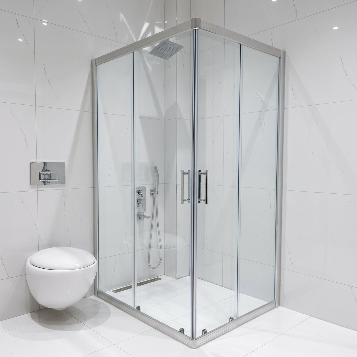 CA Banyo Parlak Krom Çerçeveli Şeffaf Camlı Sürgülü Köşe Duşakabin
