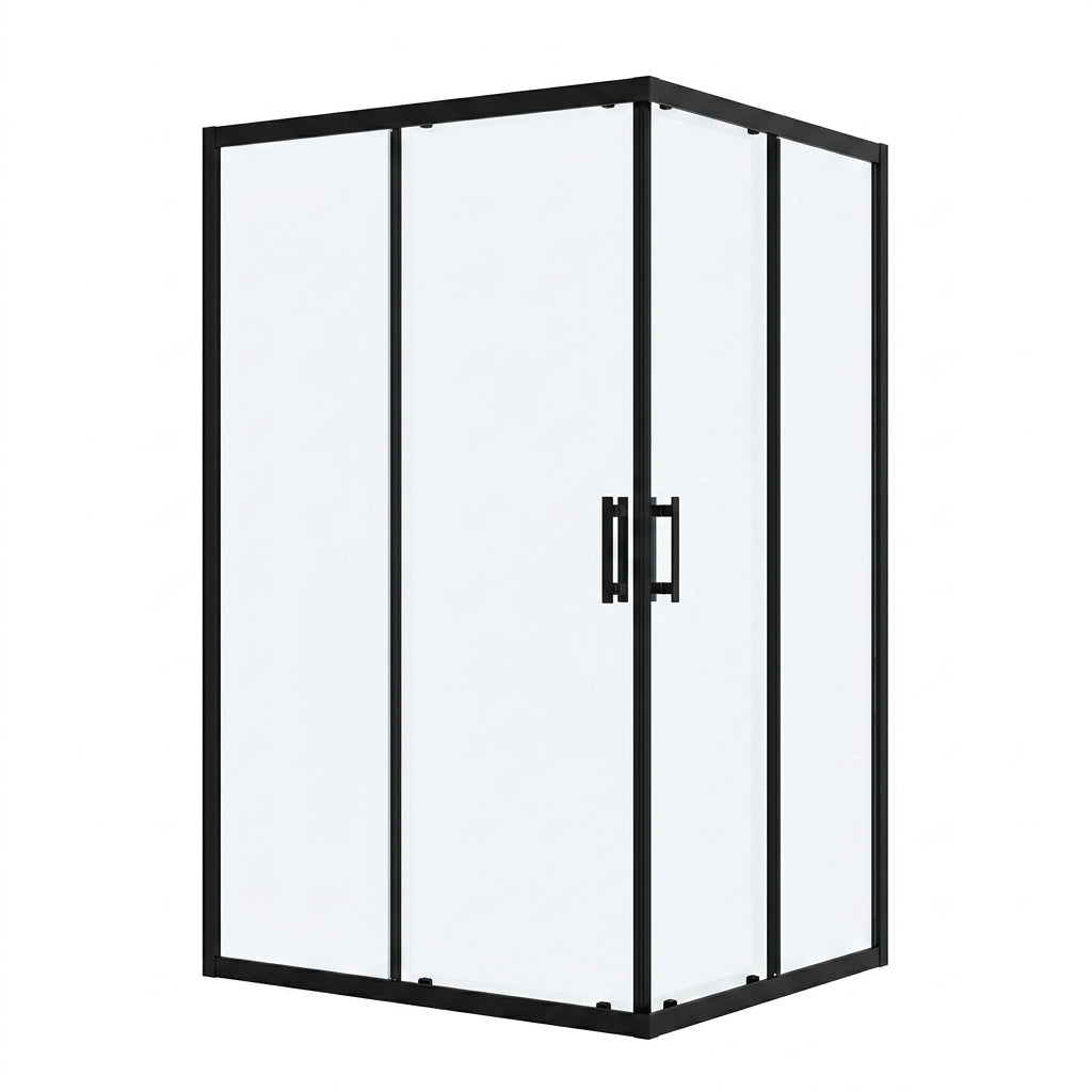 CA Banyo Mat Siyah Çerçeveli Şeffaf Camlı Köşe Girişli Sürgülü Duşakabin