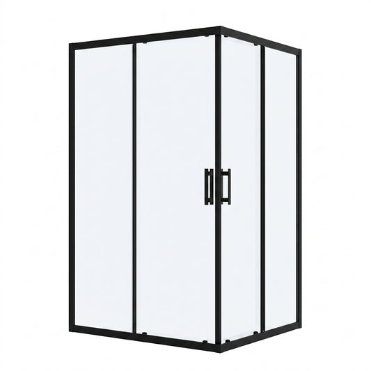 CA Banyo Mat Siyah Çerçeveli Şeffaf Camlı Köşe Girişli Sürgülü Duşakabin