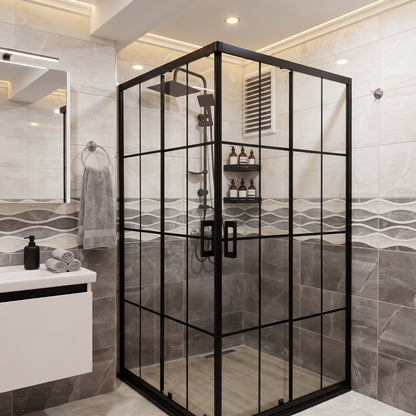 CA Banyo Mat Siyah Karolajlı Şeffaf Camlı Sürgülü Köşe Duşakabin
