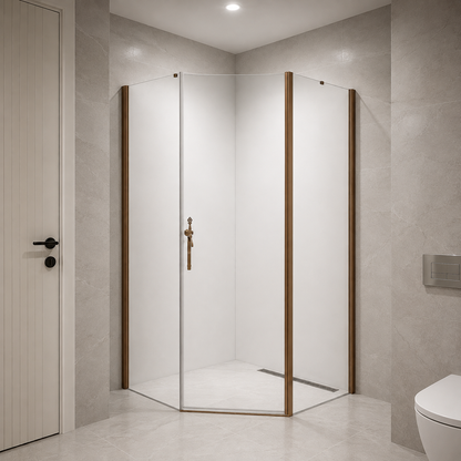 CA Banyo Bronz Profil Şeffaf Camlı Köşe Girişli Menteşeli Duşakabin