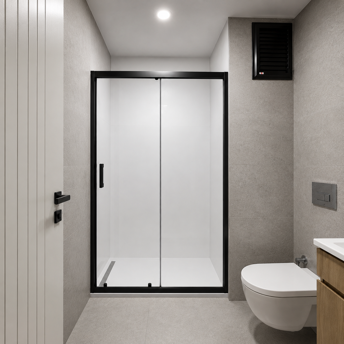 CA Banyo Mat Siyah Çerçeveli Buzlu Cam Sürgülü Duşakabin